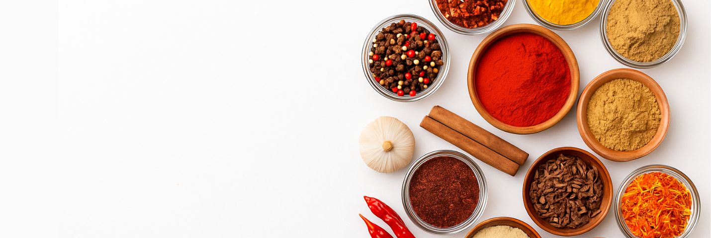 Red chilli powder banner – fiery spice with rich color and aroma for curries